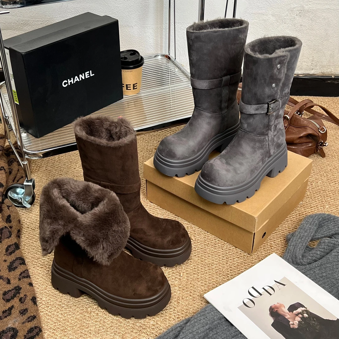 小小苏-小蔓-7cm瘦瘦雪地棉保暖雪地靴厚底中筒韩版加绒;EDX55953