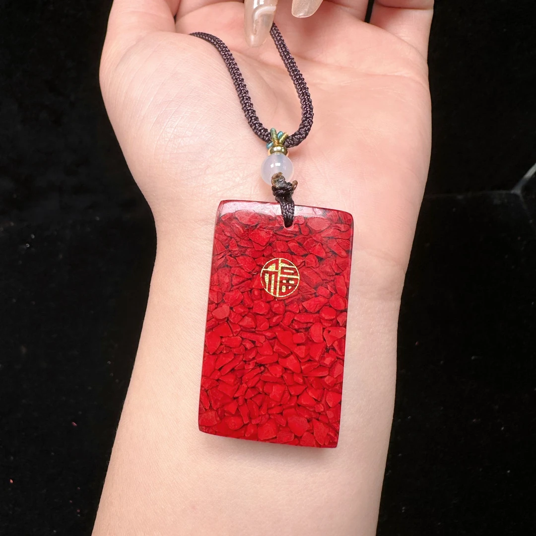 含辰砂工艺品【雪莉珠宝】朱砂晶体砂平安无事牌吊坠