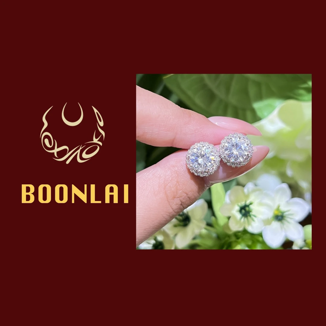 铜合金锆石耳饰 Boonlai 圆钻包裹多层镶钻耳环1316