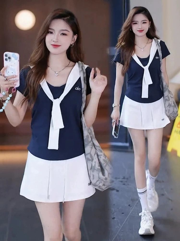 时尚套装女20小个子显瘦减龄洋气短袖T恤半身短裙裤气质两件套潮