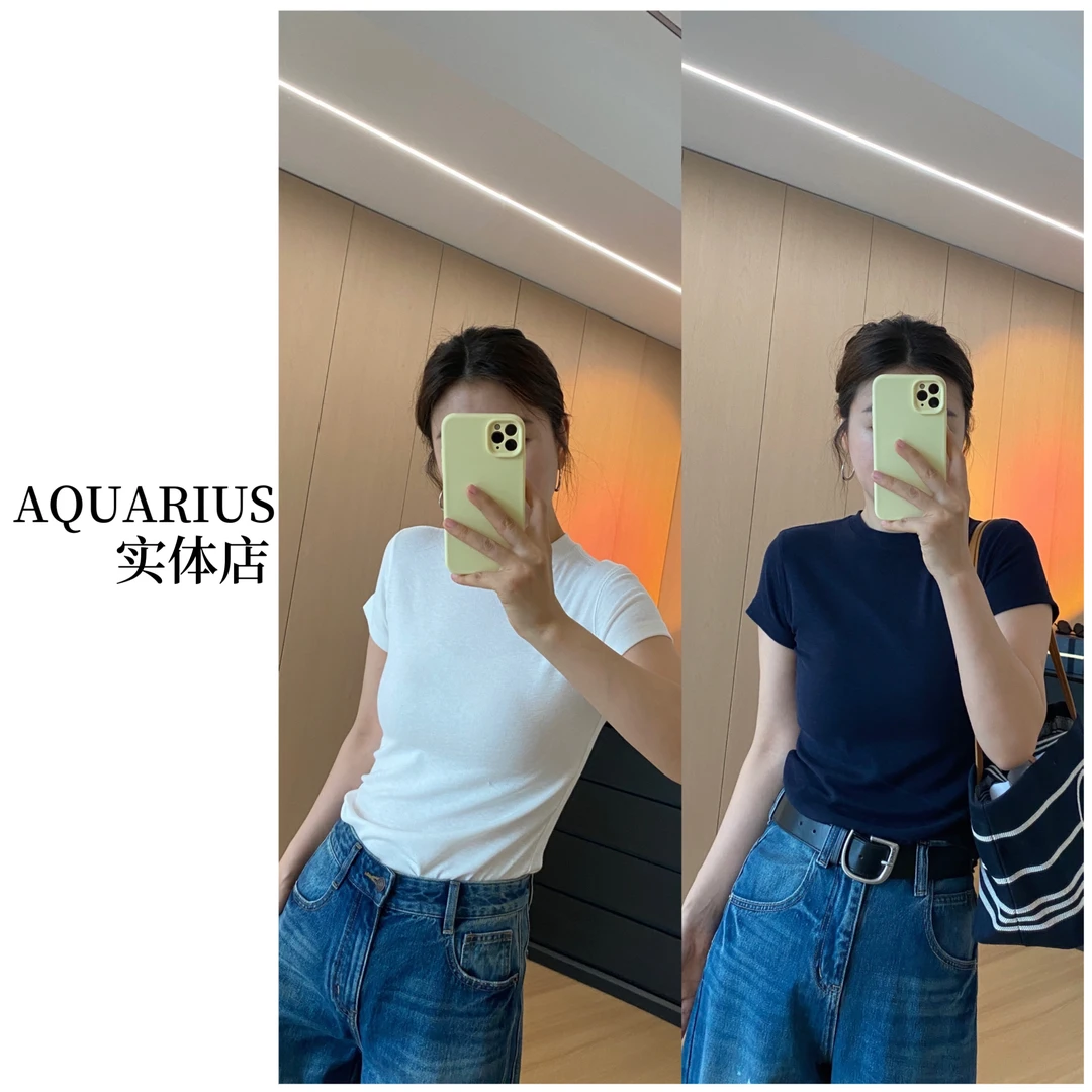 【AQUARIUS 】（奶皮T）基础款纯色短袖上衣