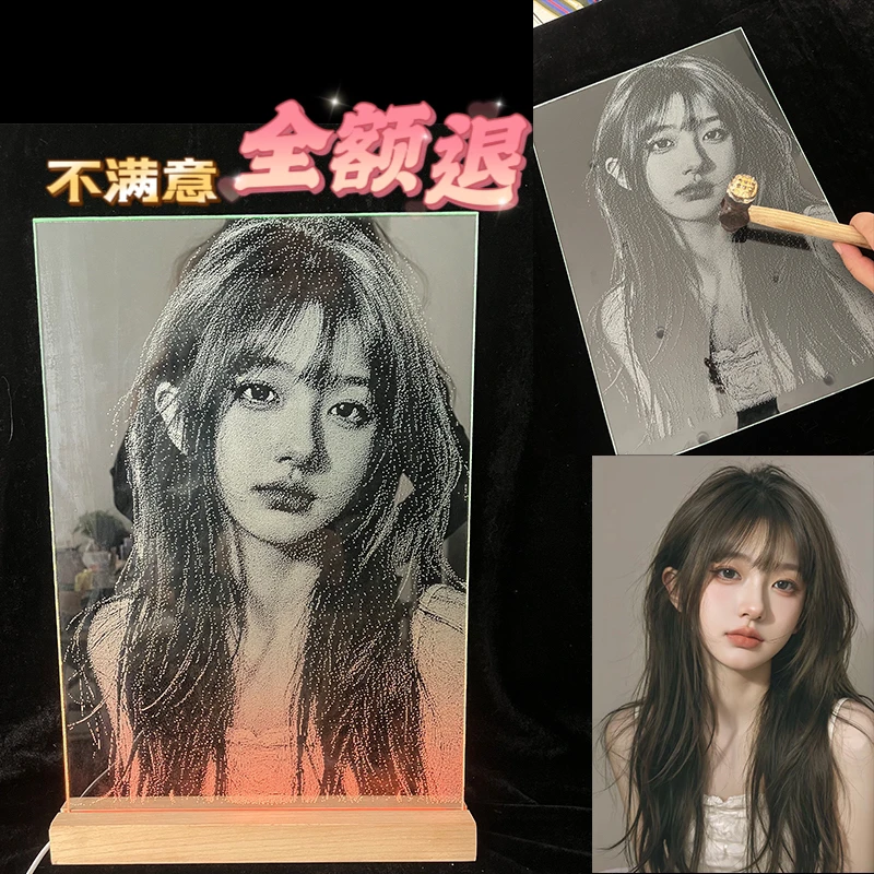 网红彩色锤子画合金锤子琉璃画手工雕刻玻璃人物画各种颜色玻璃