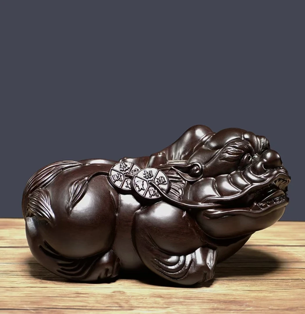 【木上】黑檀木-红木招财风水貔貅10*5-手把件茶桌茶宠镇纸车载摆件