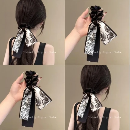 水墨江南~新中式缎面飘带发圈头绳女气质蝴蝶结低马尾发绳盘发