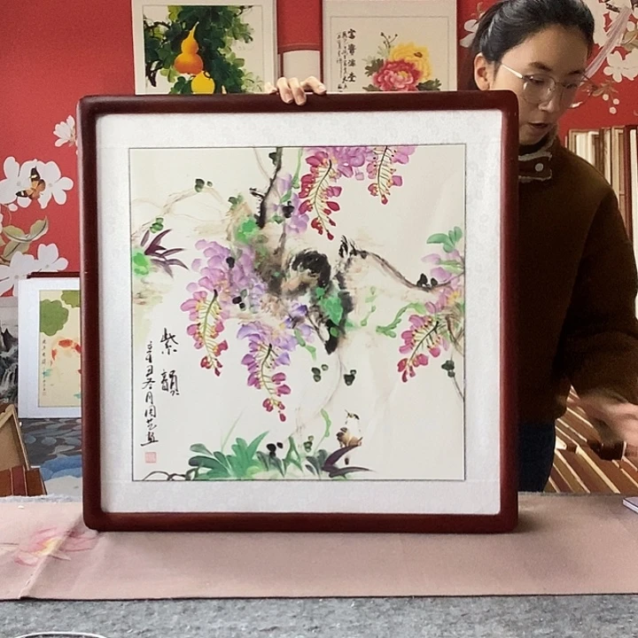 国画手写手绘带框包邮国画作品62✖️62