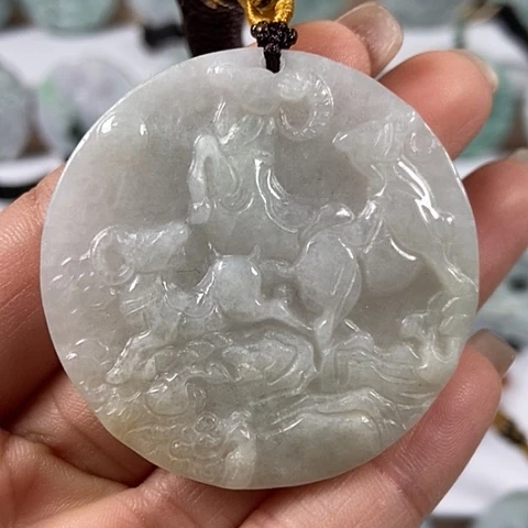 翡翠颈饰未镶嵌三羊开泰有棉感福利