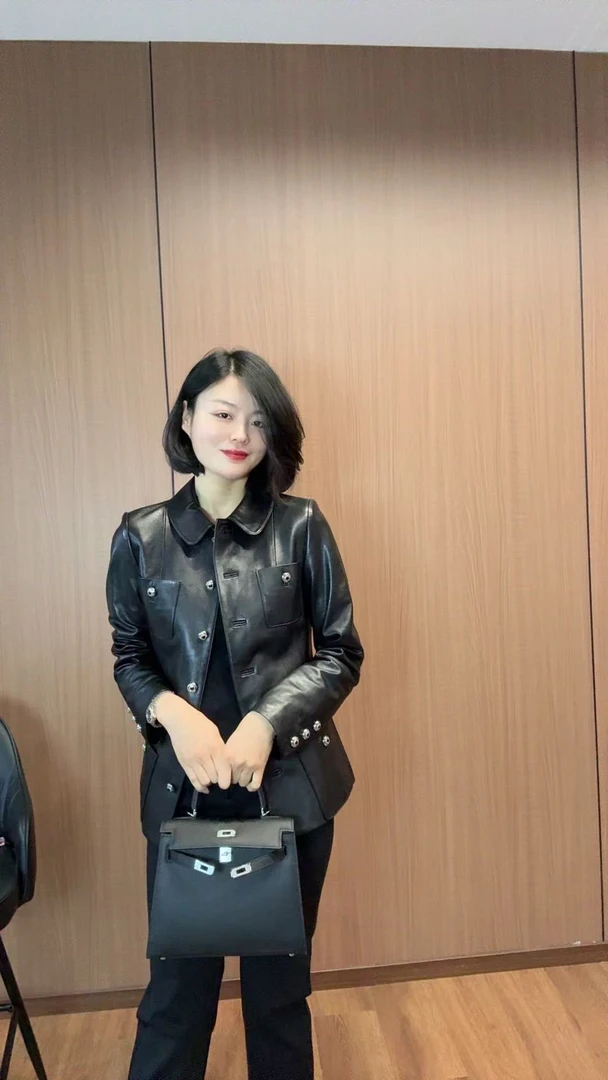 TANTAN 100绵羊皮气质时尚翻领绵羊皮皮衣723