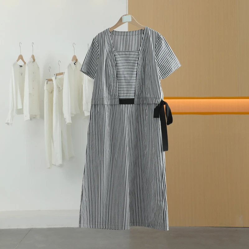 【唐长老自营】货号4607女装夏新款通勤条纹宽松连衣裙M