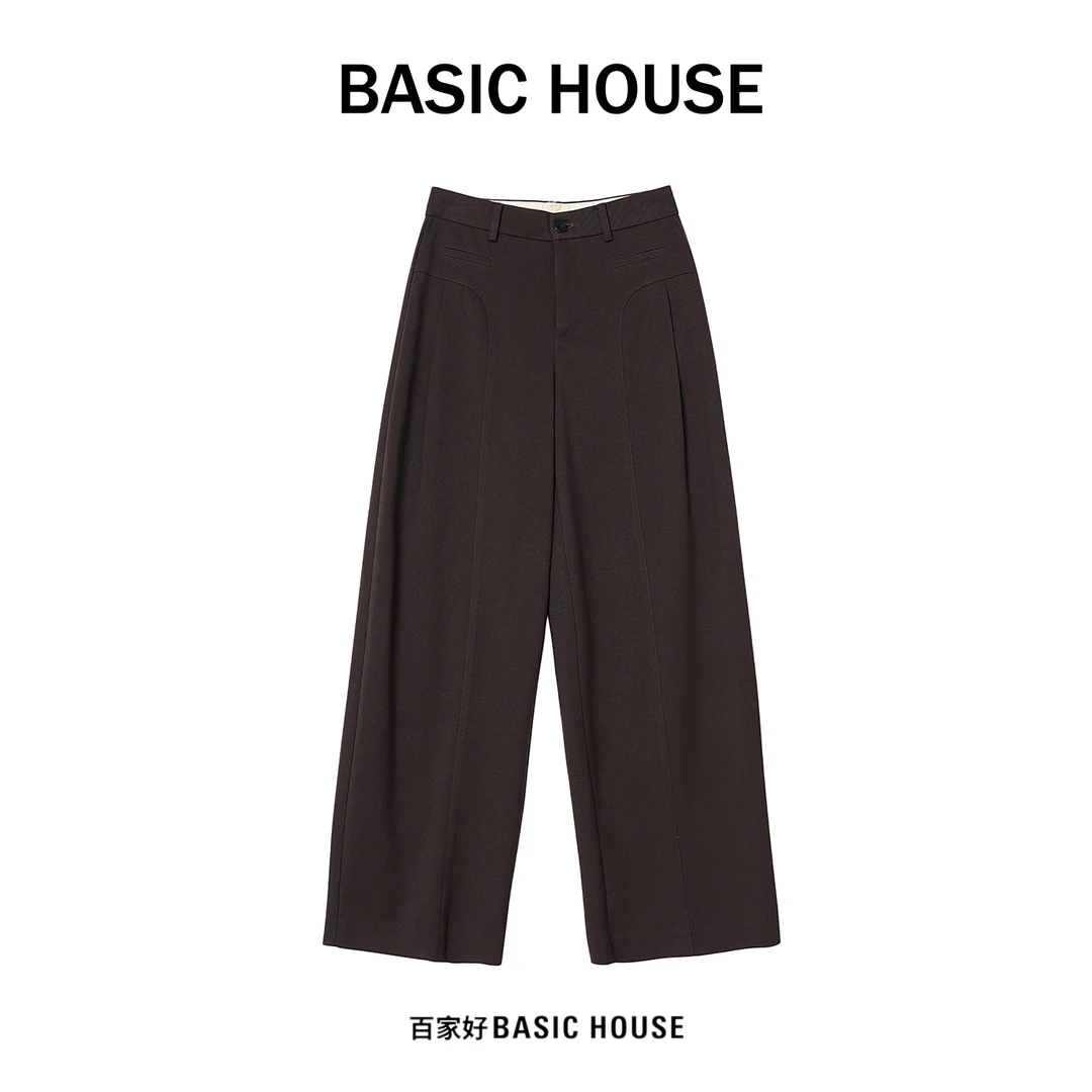 BASICHOUSE百家好西装女2025春新款垂坠显瘦正装西裤深咖色2452QQ