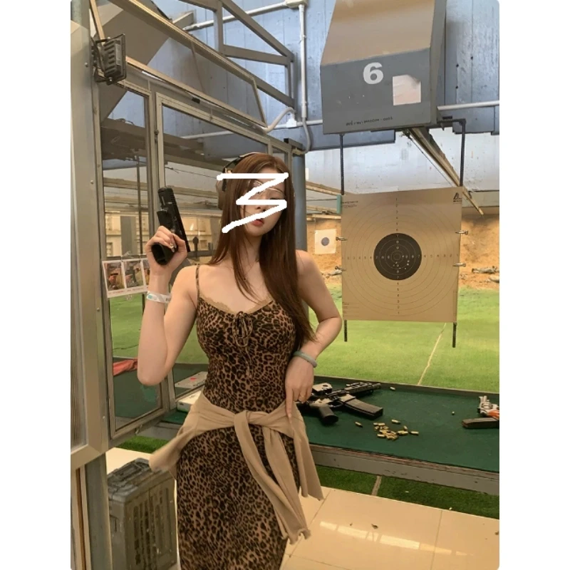 新中式国风【欲欲豹纹】复古纯欲豹纹吊带连衣裙女夏+开衫