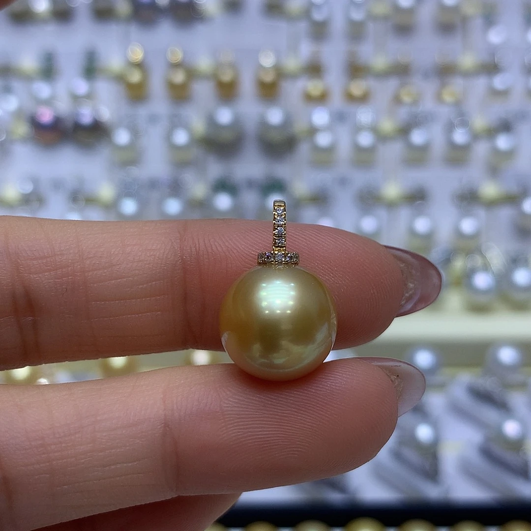 海水珍珠吊坠(不含链)18K金镶嵌13/14mm