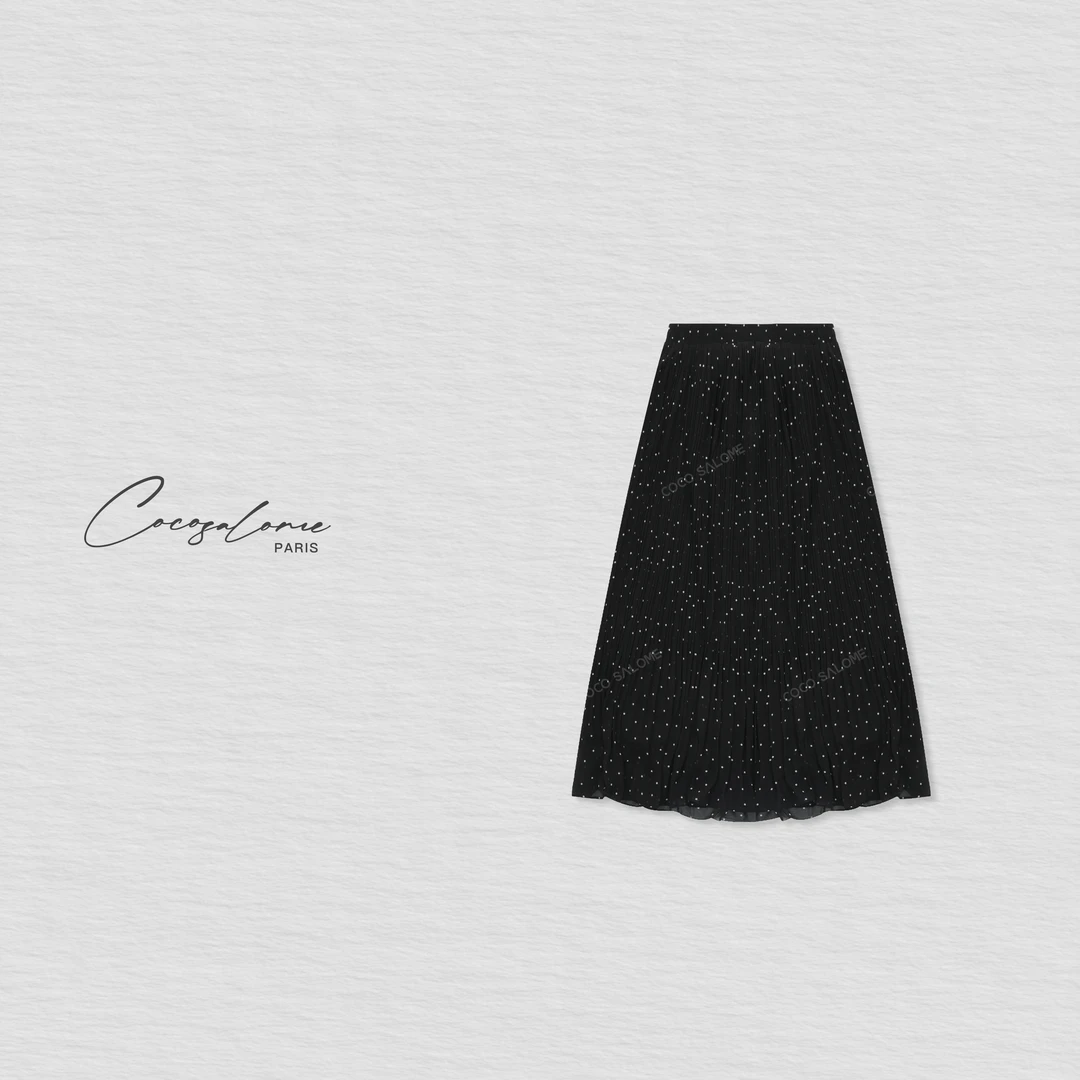 韩彬彬"百褶波点"气质巧其纱显瘦小香风优雅百褶半身裙1239-12