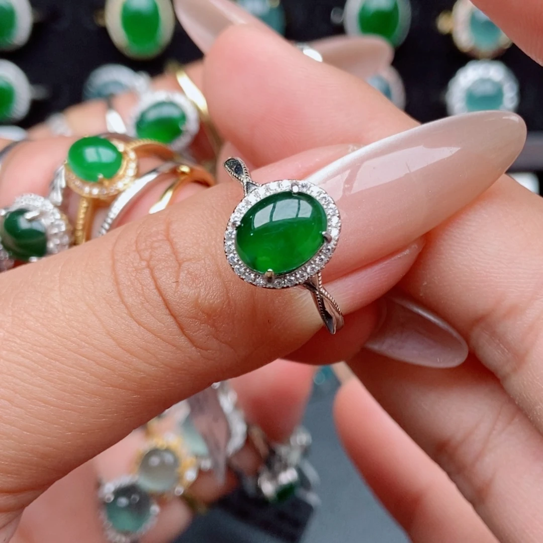 翡翠戒指银S925镶嵌有色花需要包容