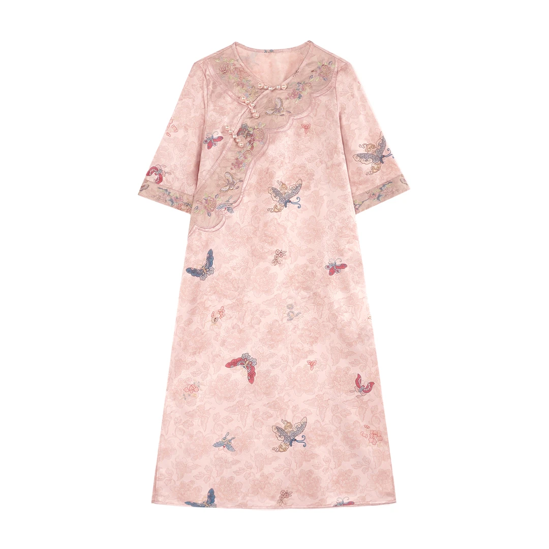 （花蝶令）2025新中式改良中式斜襟春夏季女装宽松连衣裙FB2503202