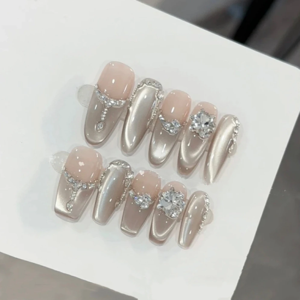 【苍山赴雪】冬季高级轻奢纯欲猫眼美甲纯手工穿戴甲气质显白10片