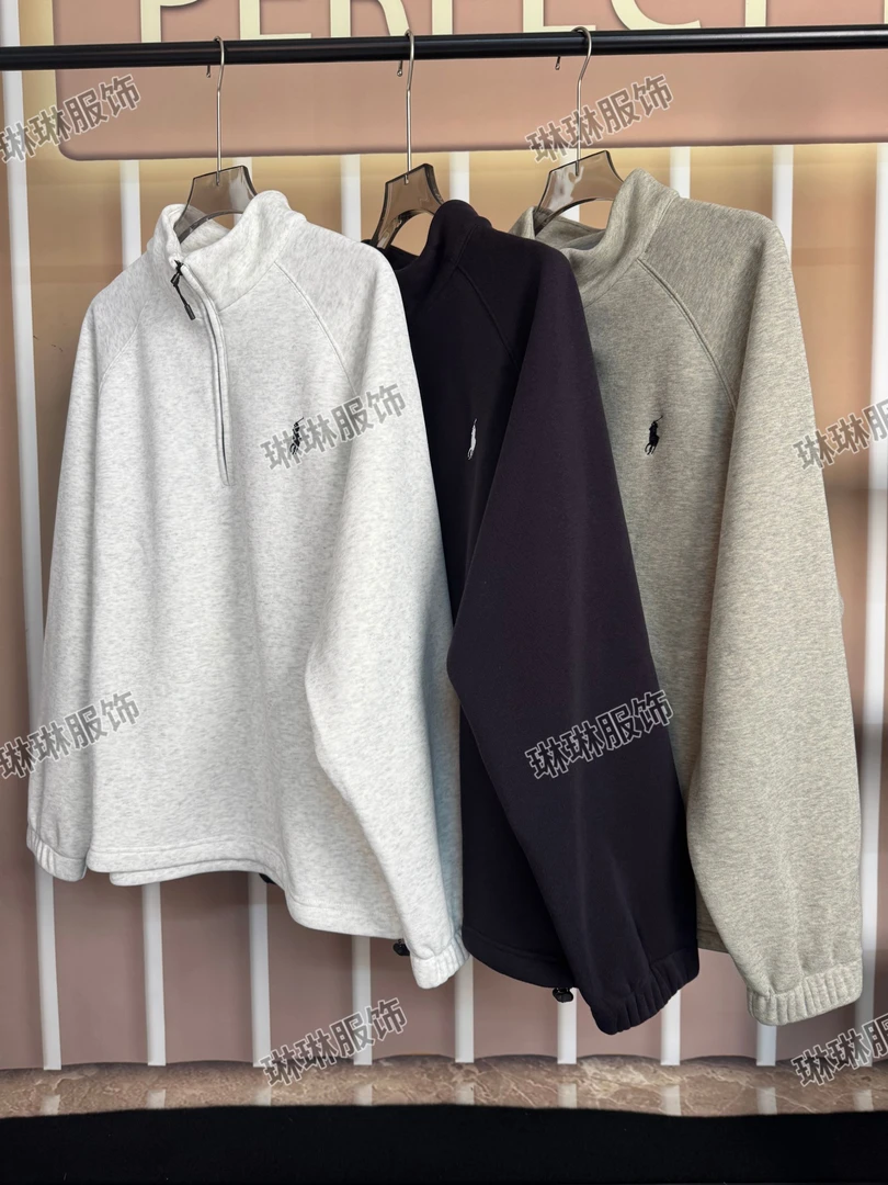 【琳琳服饰】秋冬不起球打底衫纯色立领长袖刺绣男款卫衣宽松拉链
