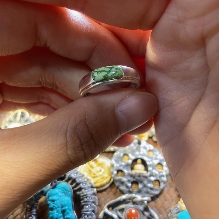 绿松石戒指银S925镶嵌黑***馆
