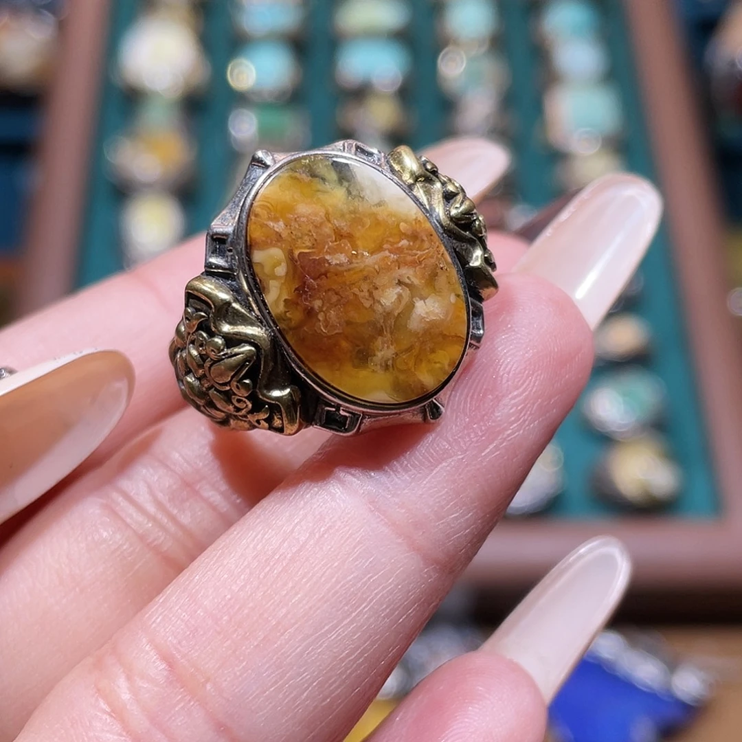 小***貓琥珀银S925镶嵌戒指戒指