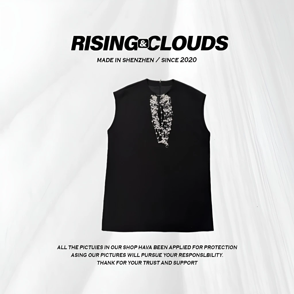 RISING&CLOUDS莎莎【琴歌】链条2024冬季显瘦无袖连衣裙110083