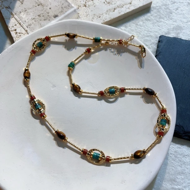 非金属亚克力项链 P08重工咖色椭圆项链