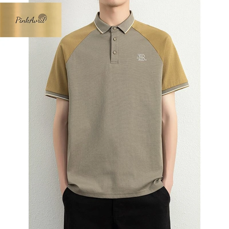 PinkAvril男士POLO衫短袖2025夏季新款高级感修身拼接撞色翻领T恤