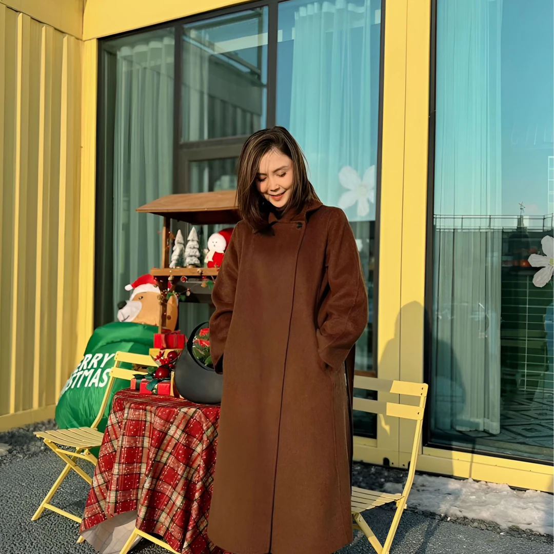 24年秋冬长款腰带山羊绒绵羊毛呢大衣【M9819】