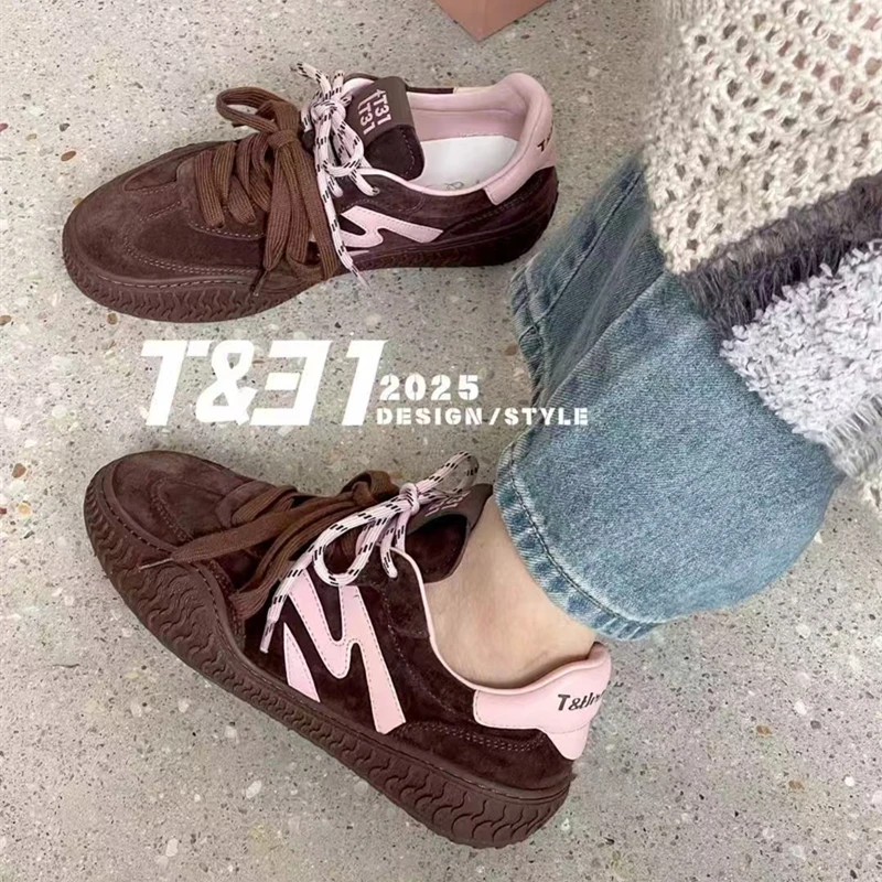 T31女鞋2025秋季新款时髦拼色德训鞋明星同款双鞋带休闲鞋减龄
