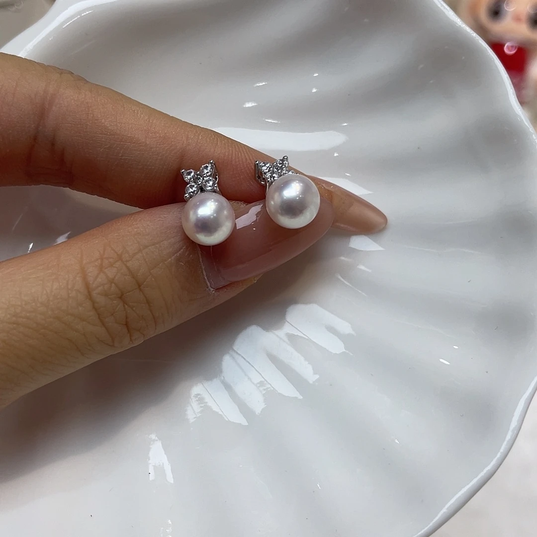海水珍珠银S925镶嵌耳饰