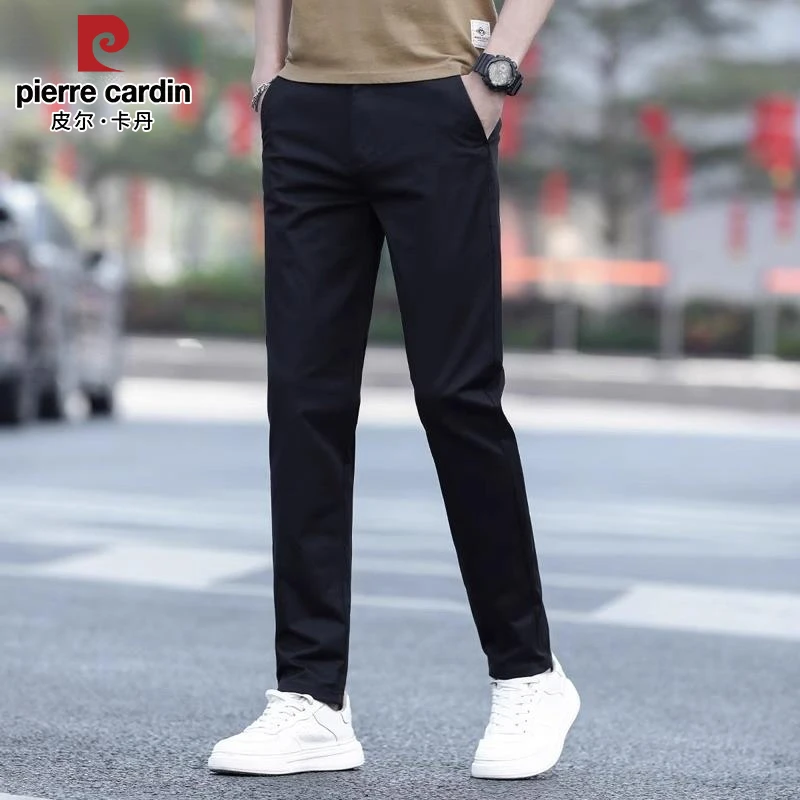 皮尔卡丹男士休闲裤夏季新款潮流修身透气直筒裤纯色商务百搭长裤