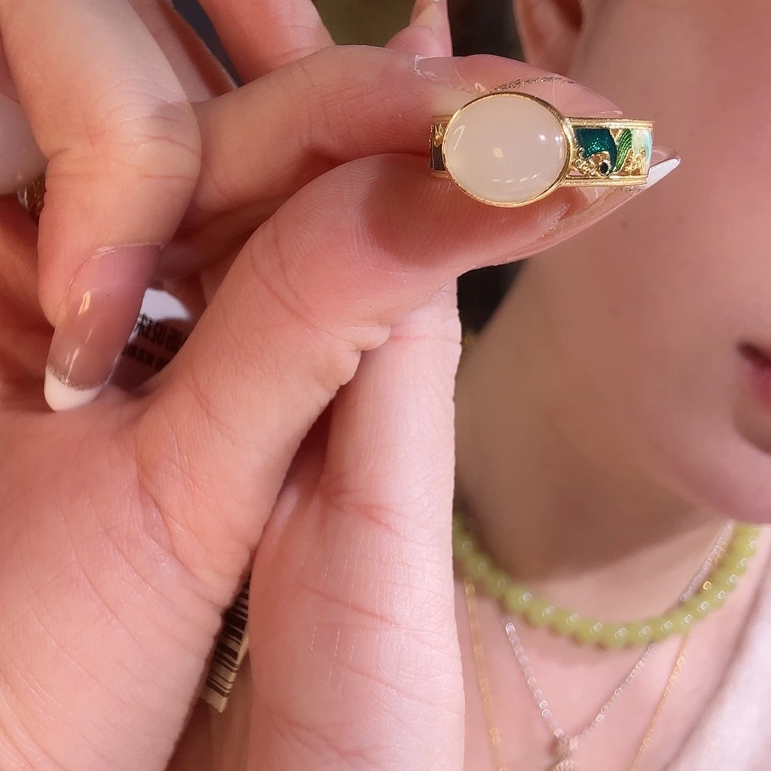 和田玉银S925镶嵌戒指