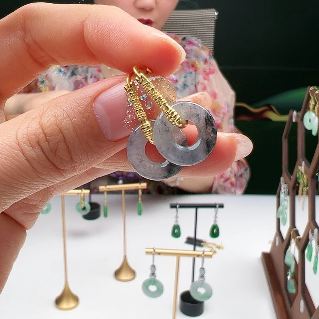 翡翠耳饰银S925镶嵌天然翡翠耳饰银s925镶嵌