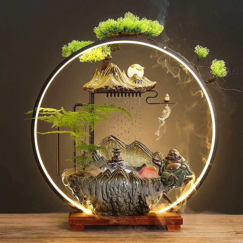 创意中式流水生财摆件循环水客厅办公室桌面装饰新乔迁开业礼品