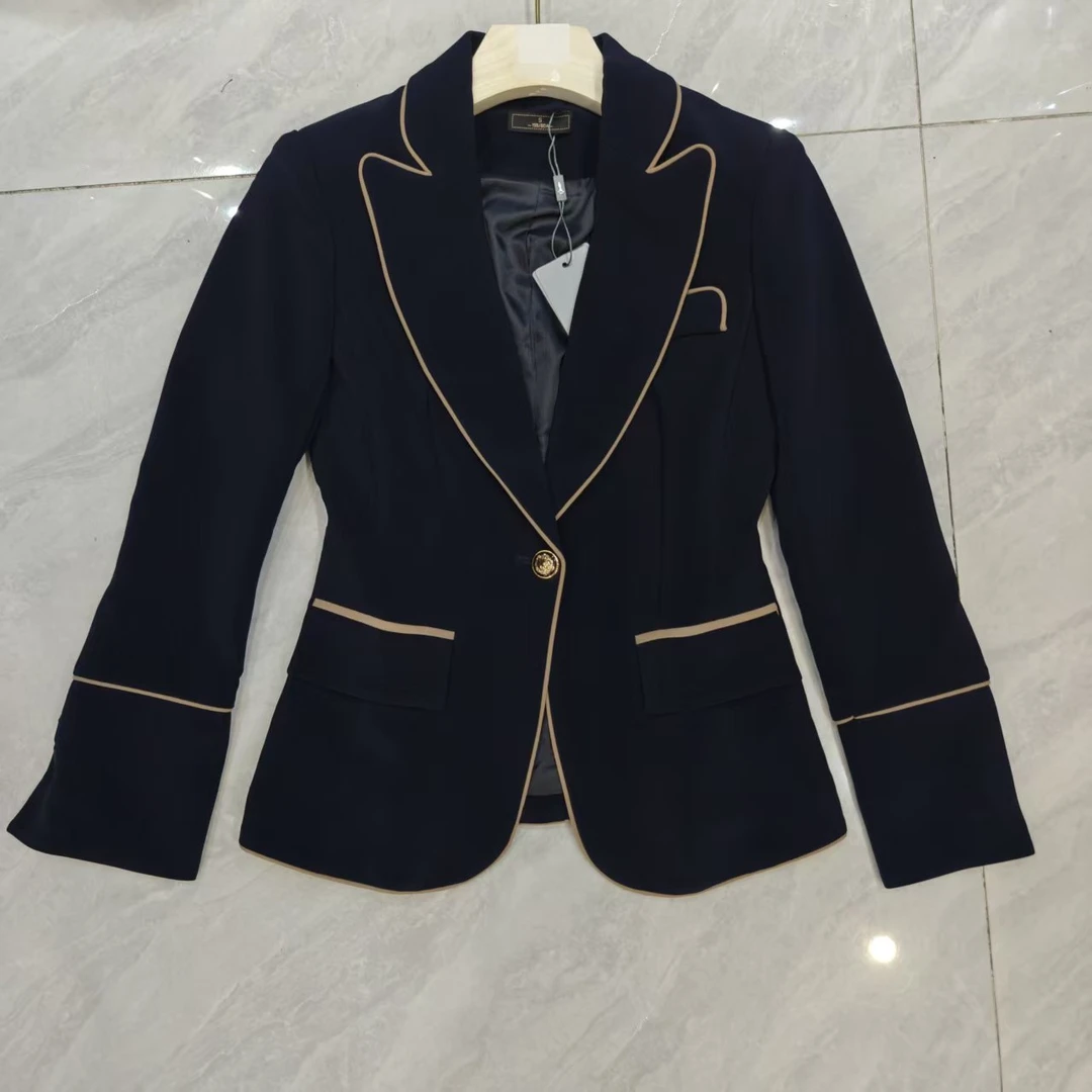 1025固色西装蓝色时尚纯色常规款设计师通勤风纽扣秋季