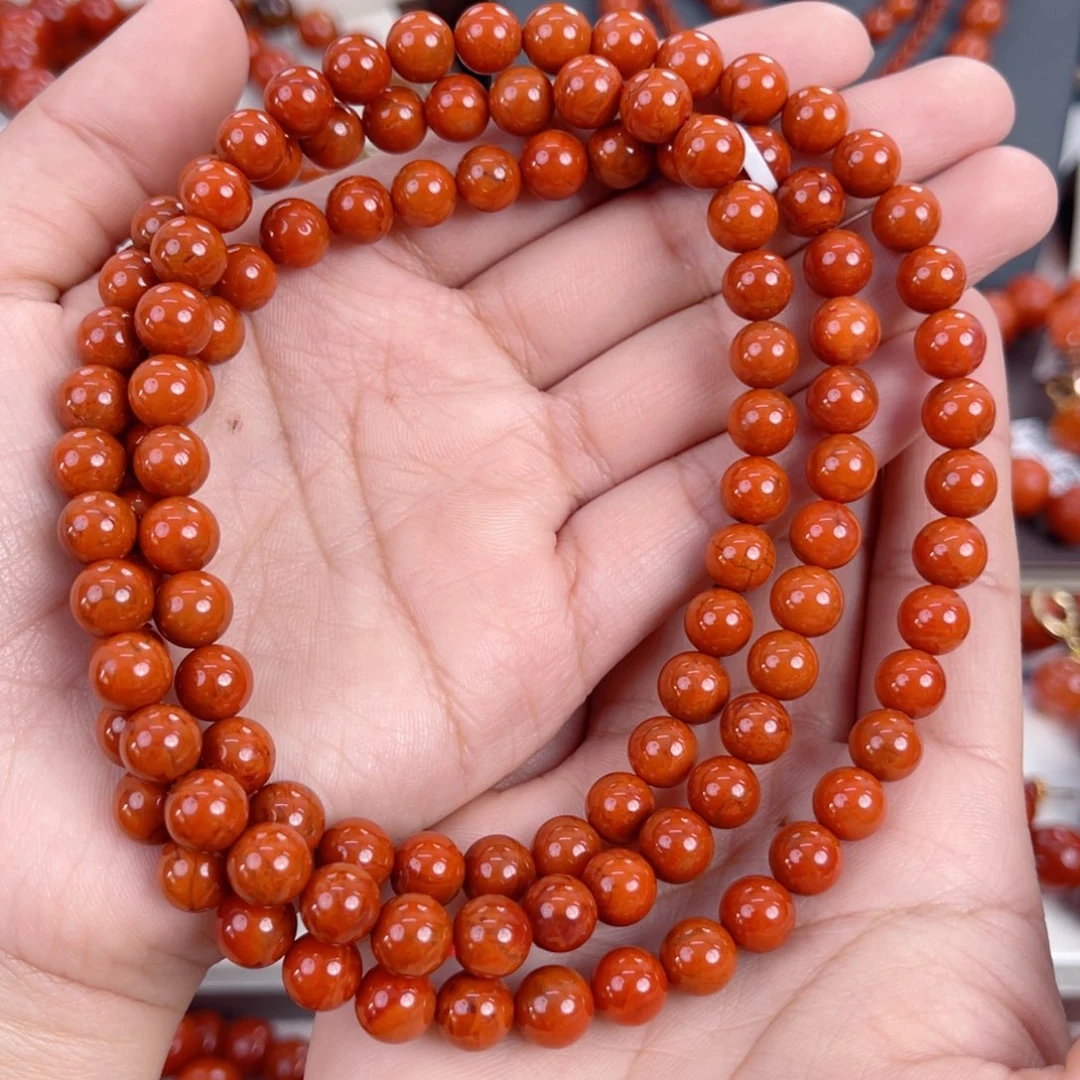南红玛瑙未镶嵌瓦西高货柿子红火焰满肉多圈7mm