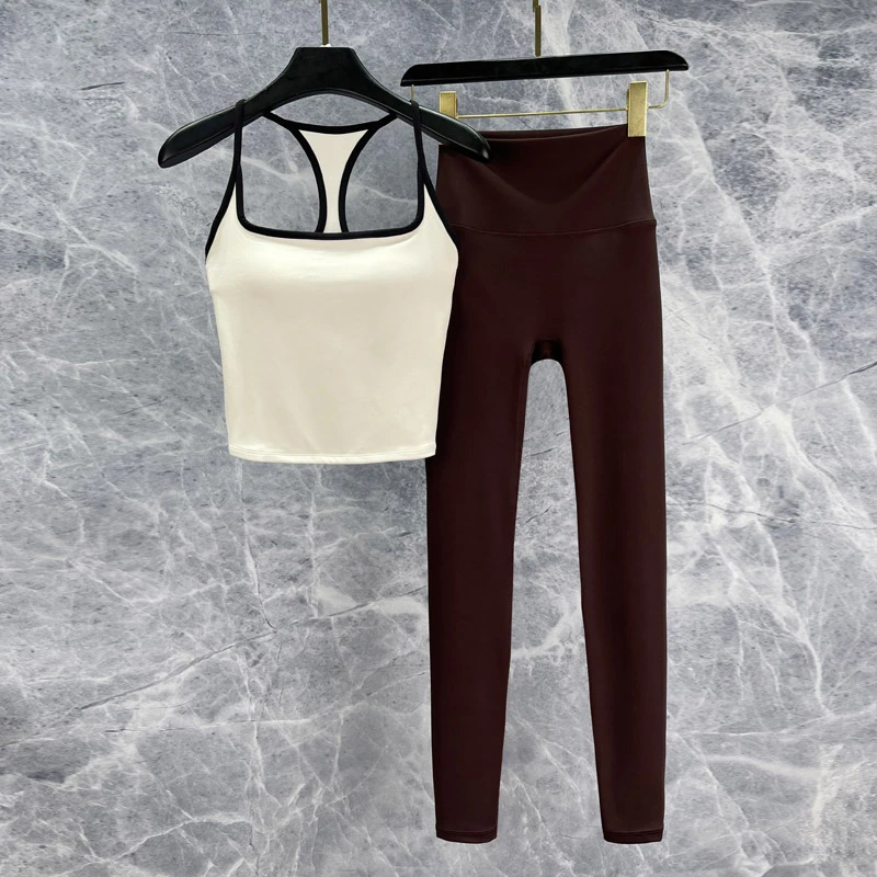 2025夏季百搭一体式固定杯工字健身背心女上衣外穿裸感瑜伽服套装