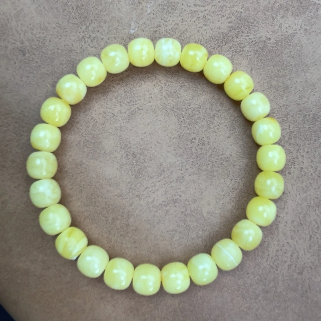 蜜蜡未镶嵌手串纯天然俄料奶白花极限弧高桩8*7.5腕口17+