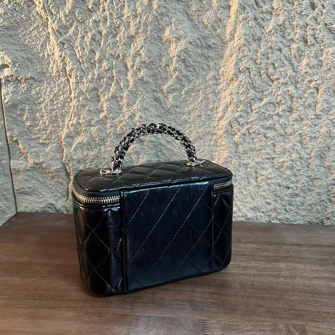 YNPO24年秋冬新款真皮重工女包麻花手提盒子黑色