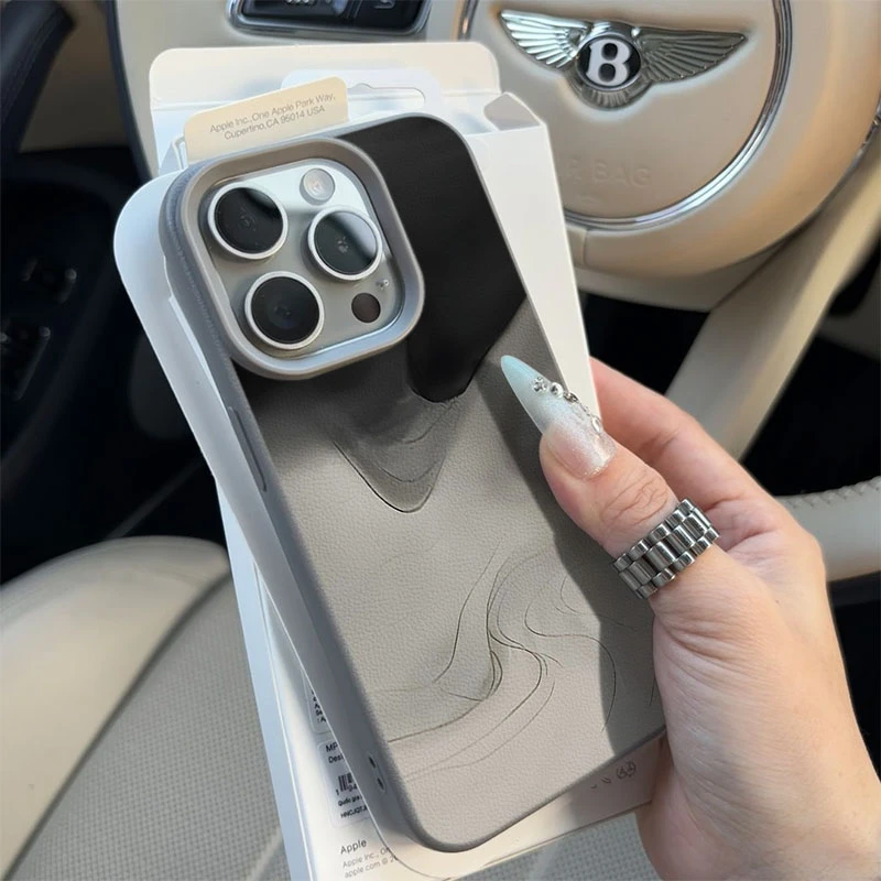 黑灰晕染适用苹果16p/15手机壳iPhone14promax13荔枝纹12软11防摔