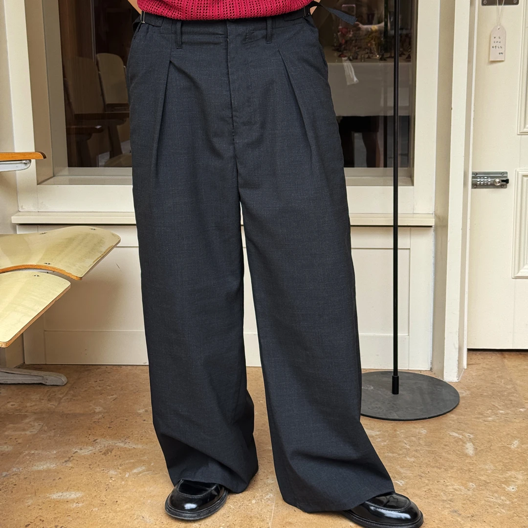 oarism 25SS 羊毛高腰阔腿西裤新品男女宽松可调节扣垂感休闲长裤