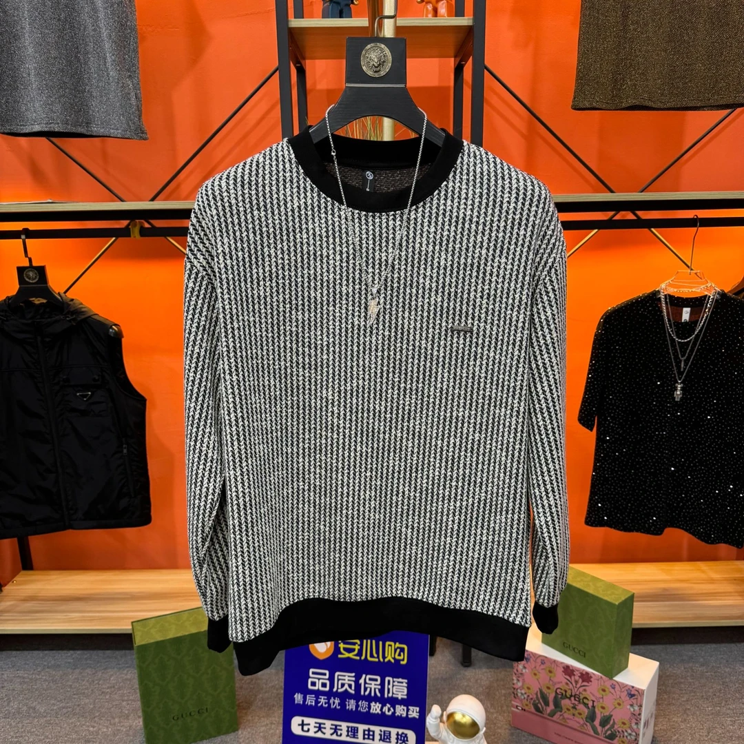 潮流繁星千鸟格套头冬卫衣时尚休闲男装长袖高奢重工