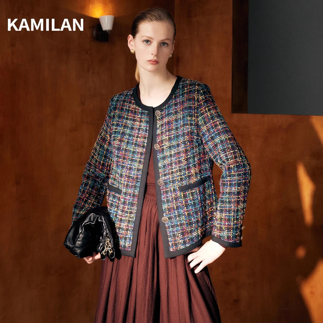 卡米兰法式短款小香风外套女秋季新款洋气时尚百搭显瘦粗花呢外套