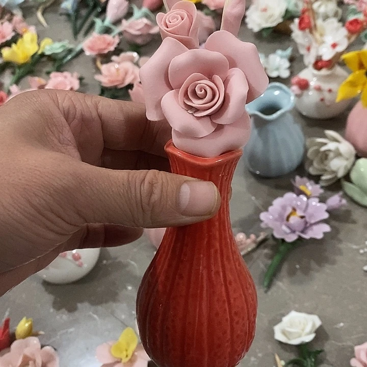 瓷片纯手工陶瓷花摆件瑕