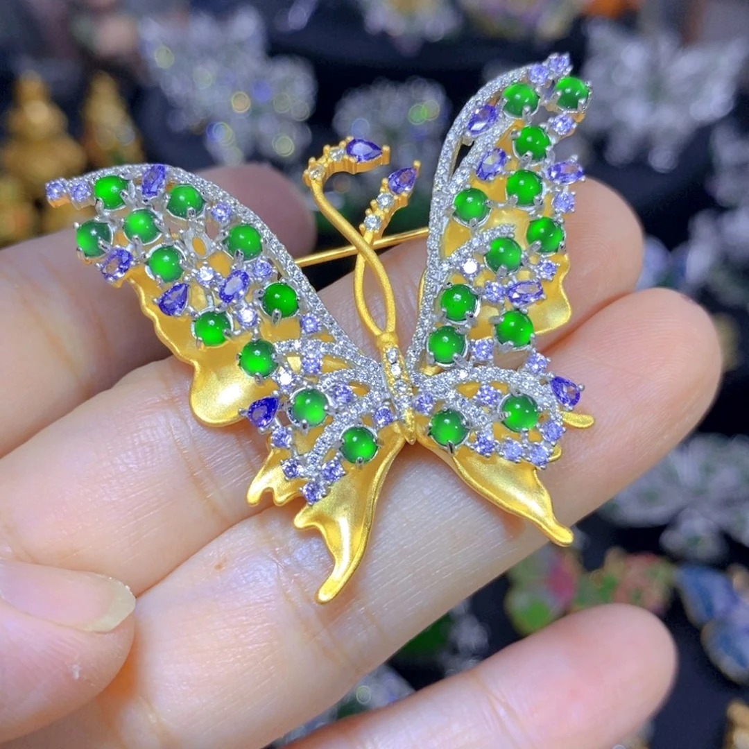 翡翠银S925镶嵌吊坠(不含链)天然翡翠