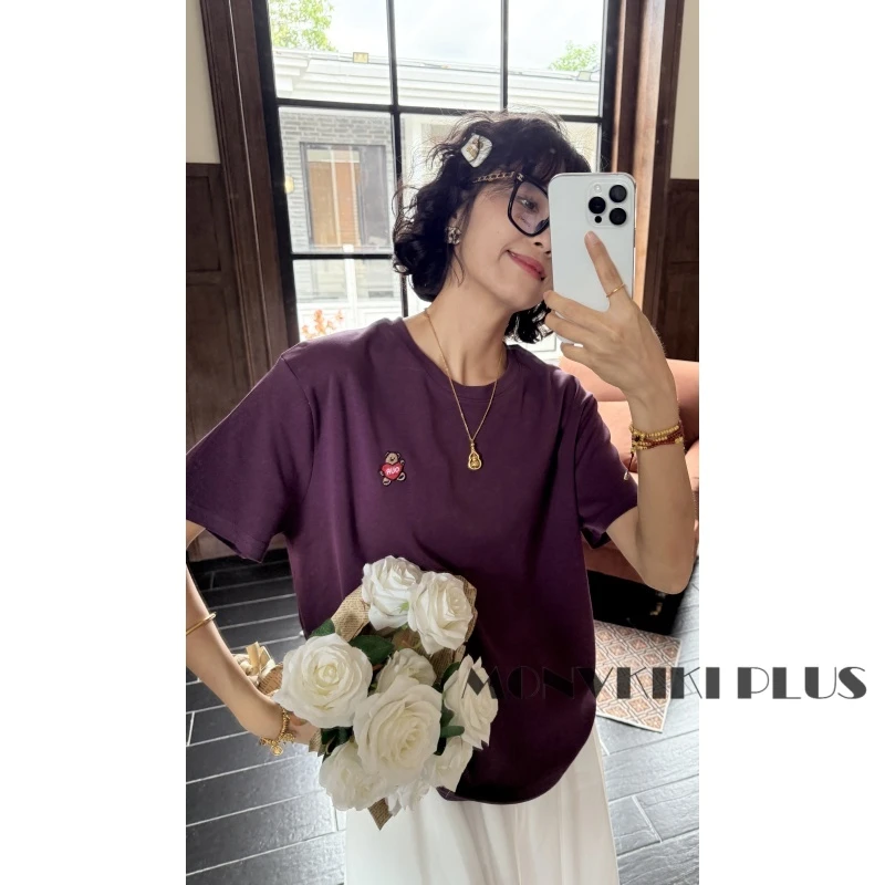 MoNvKiKiPlus9【奶皮面膜T系列】大码微胖宽松小熊印花T恤#C00012