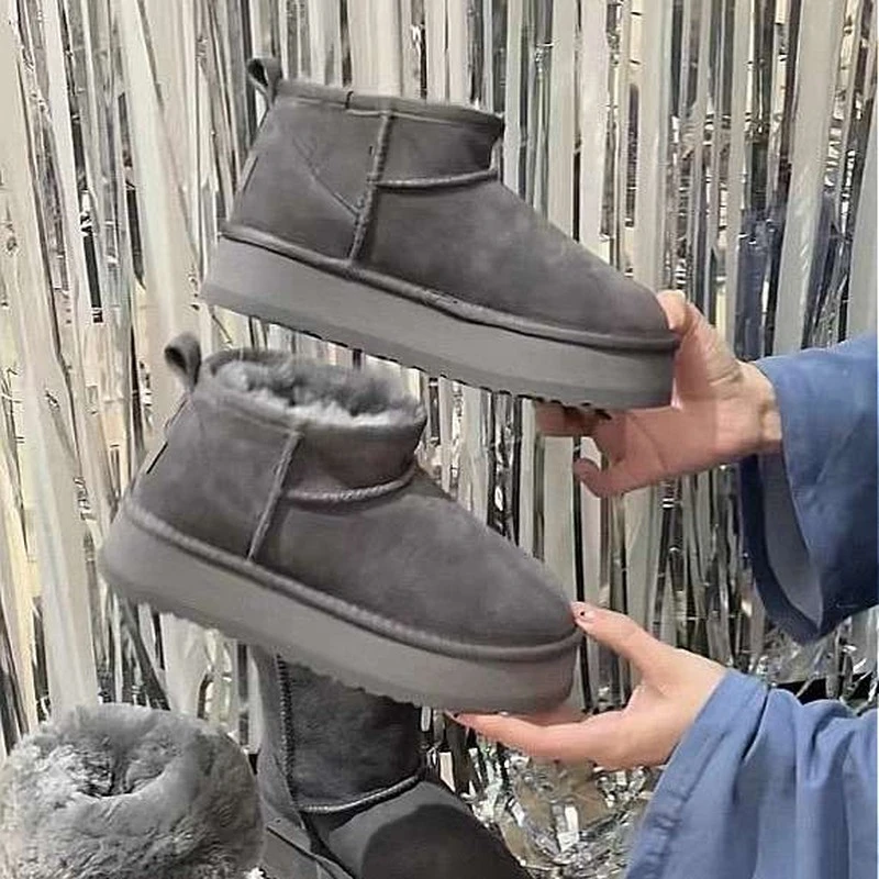 【万达撤柜】厚底雪地靴女2024新款冬季皮毛一体短筒靴子加绒加厚