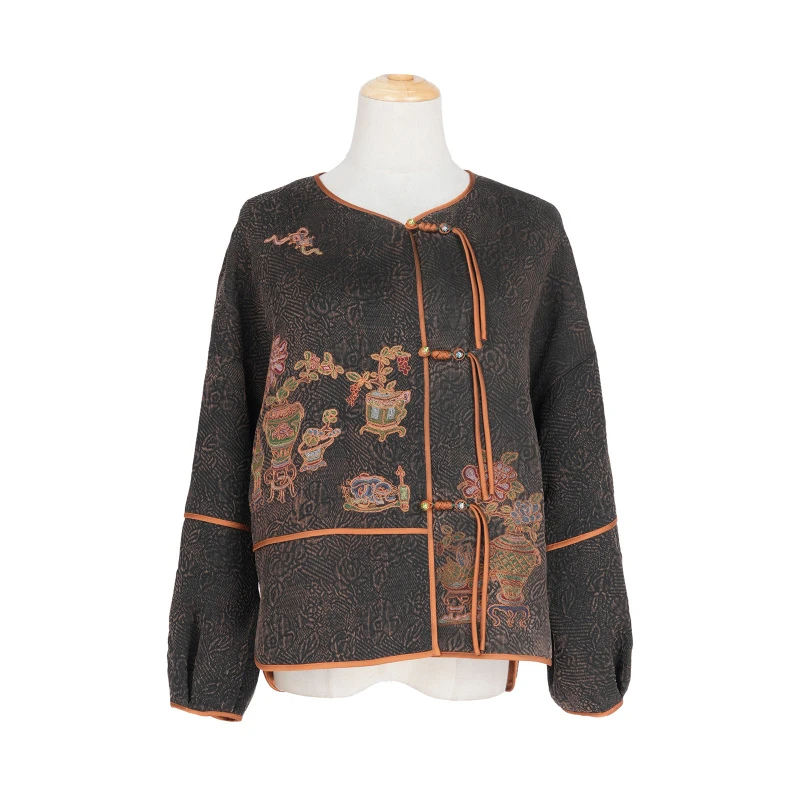 [梦瑶]FY8100203香云纱中式盘扣刺绣外套