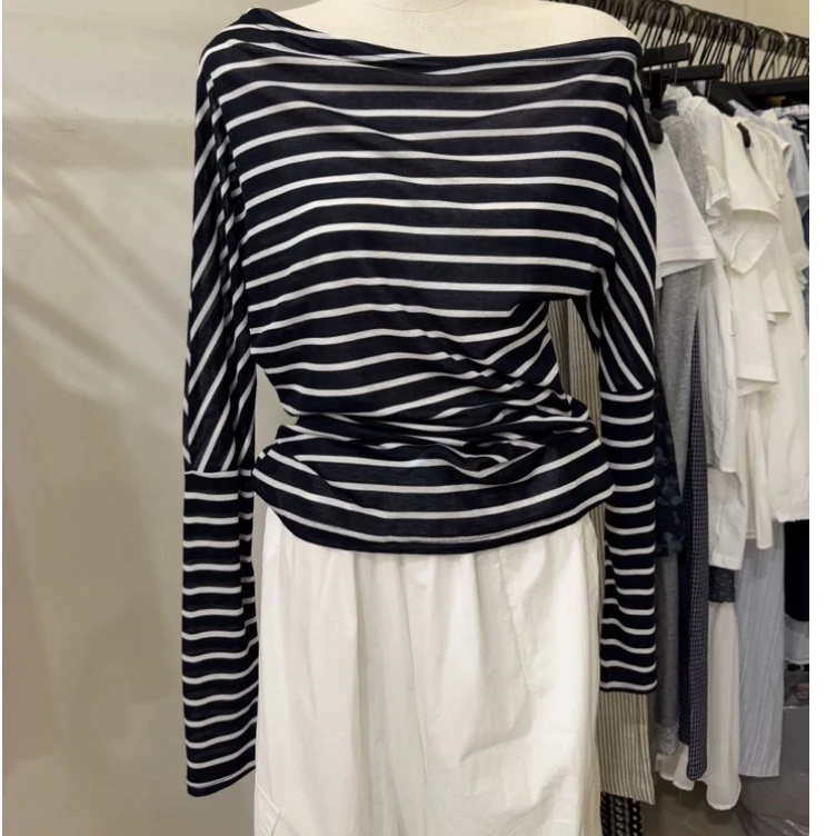 条纹长袖T恤内搭百搭常规修身打底衫常规款宽松型