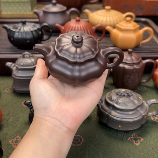 ***茶壶紫砂葵仿古紫泥