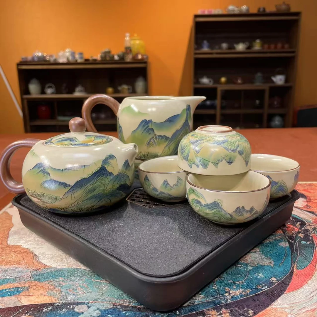 德化云仓 汝窑万里山河-西施壶+美人尖公道杯+4杯+干泡盘-2699