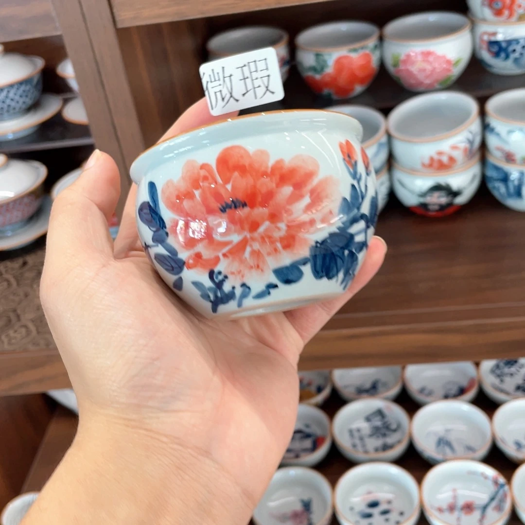 釉下彩纯手绘有瑕